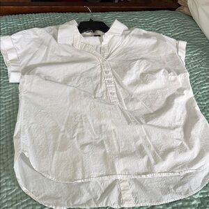 Talbots White Short-Sleeve Cotton Popover Blouse
